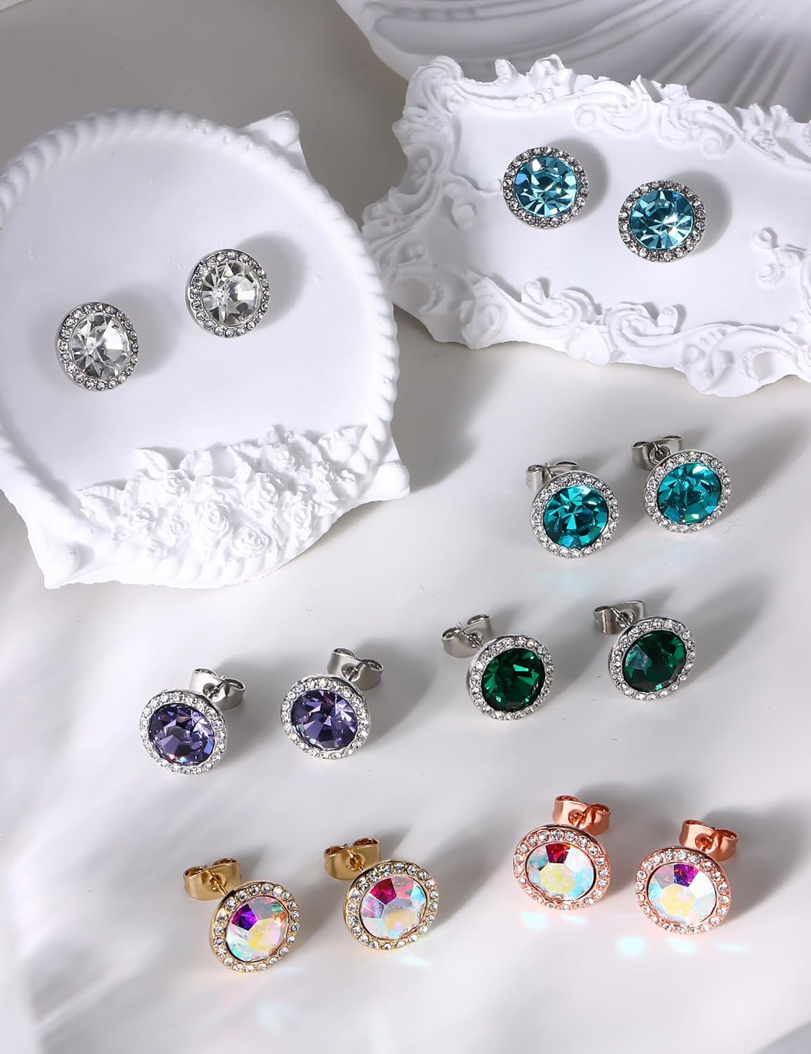 MILACOLATO Dance Competition Earrings Hypoallergenic Sterling Silver Post Rhinestone Earrings for Women 10mm Halo Crystal Stud Earrings for Stage Opera Performance Wedding Bridal Earrings - Image 6