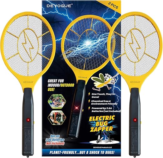 DEVOGUE® Pack of 2 Electric Fly Swatter Bug Zapper Battery Operated Flies Killer Indoor & Outdoor Pest Control Mosquito Zapper and Insect Catcher Racket (Packing May Vary)