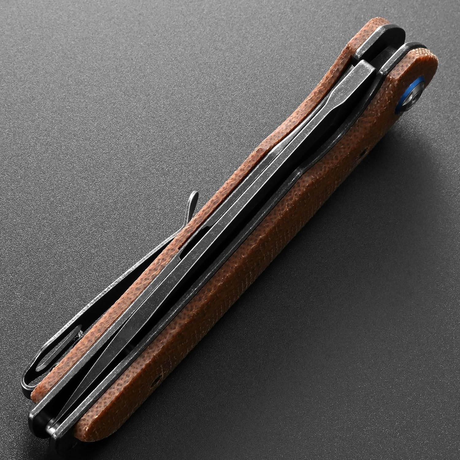 Eafengrow EF973 Folding Knife, D2 Steel Blade Micarta Handle Scale Pocket Knife Folder for Working Camping Hiking EDC Tool Knife(brown)