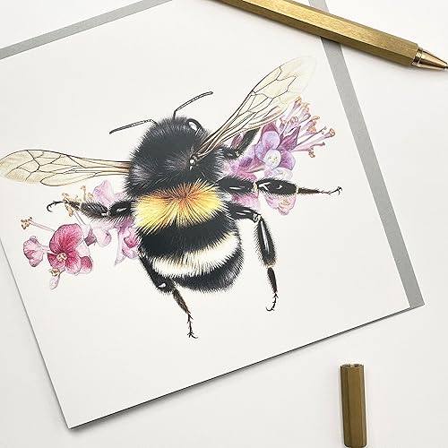 Miniatura 3 de Old English Co. - Tarjeta de cumpleaños de abejorro para cumpleaños, tarjeta de felicitación de vida silvestre botánica pintada, tarjeta de