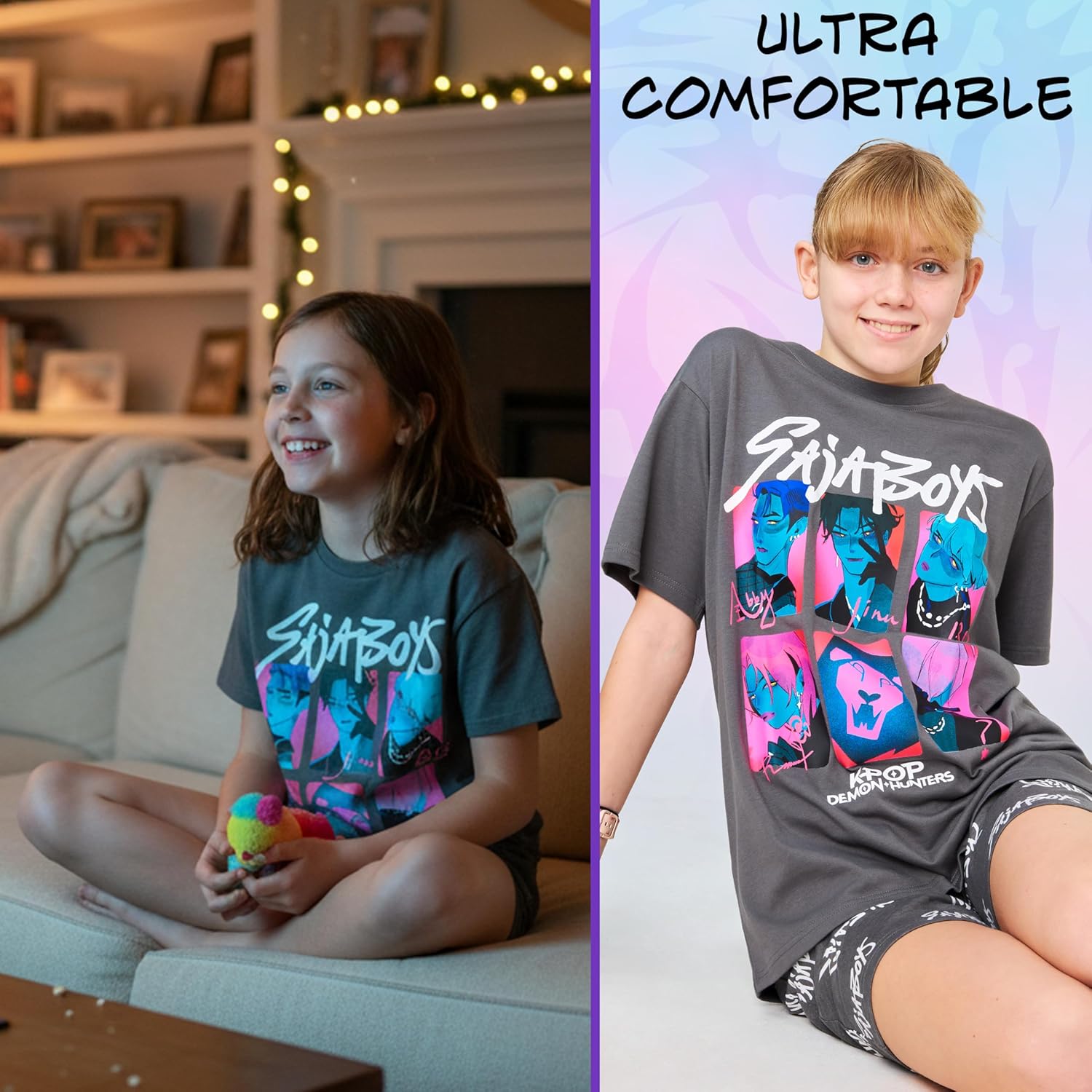 KPop Demon Hunters Officially Licensed 2-Pc Pajamas Set Girls, 5–14 Yrs, Soft PJs Lounge Set T Shirt Shorts, Gifts for Girls - Image 2