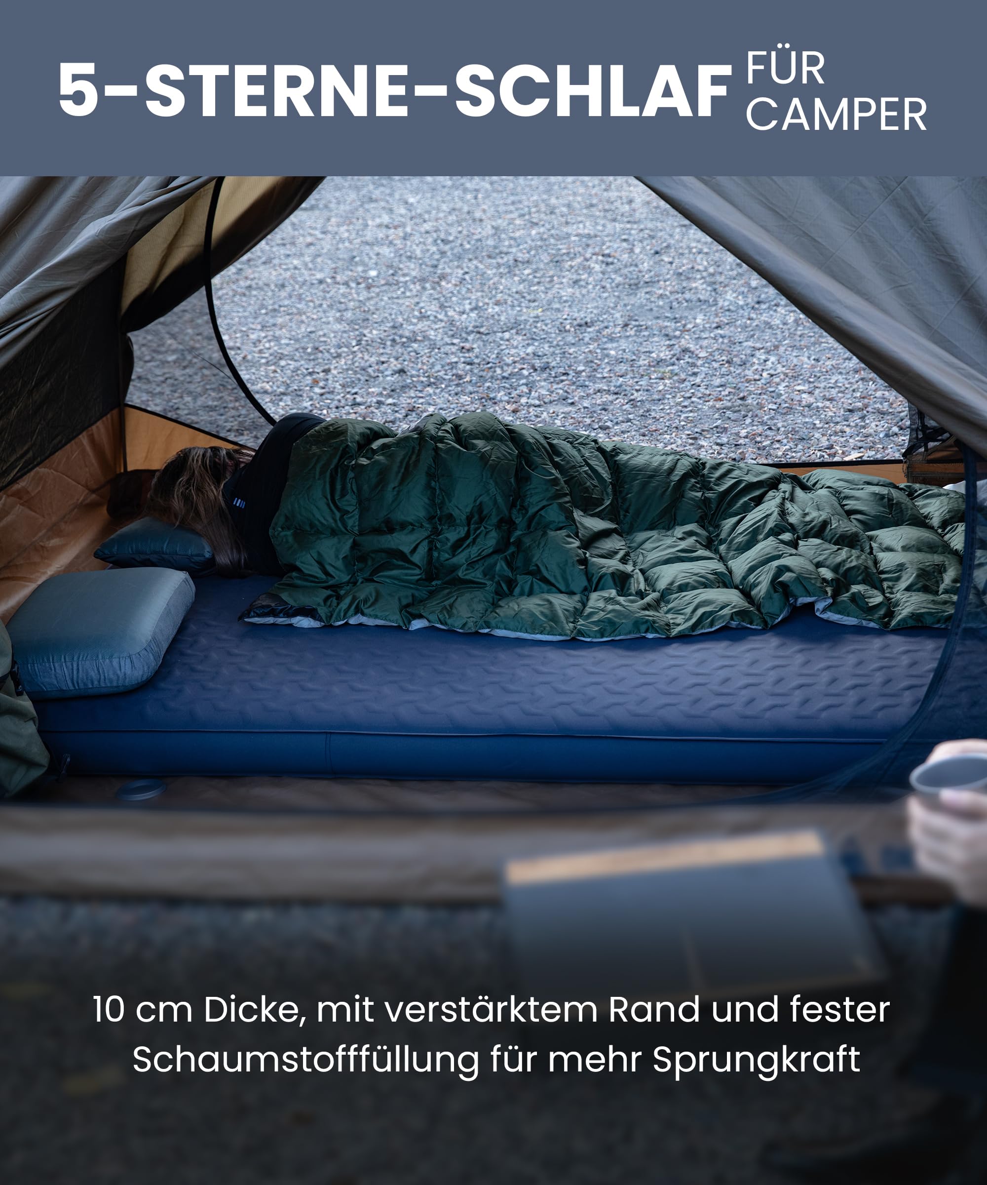 OneTigris DYNISLAND Luftmatratze selbstaufblasend mit hohem R-Wert, Luftbett 2 Personen, Gästebett aufblasbar Matratze mit Luftpumpensack, für Camping, Reise und Outdoor (132 × 201 cm)