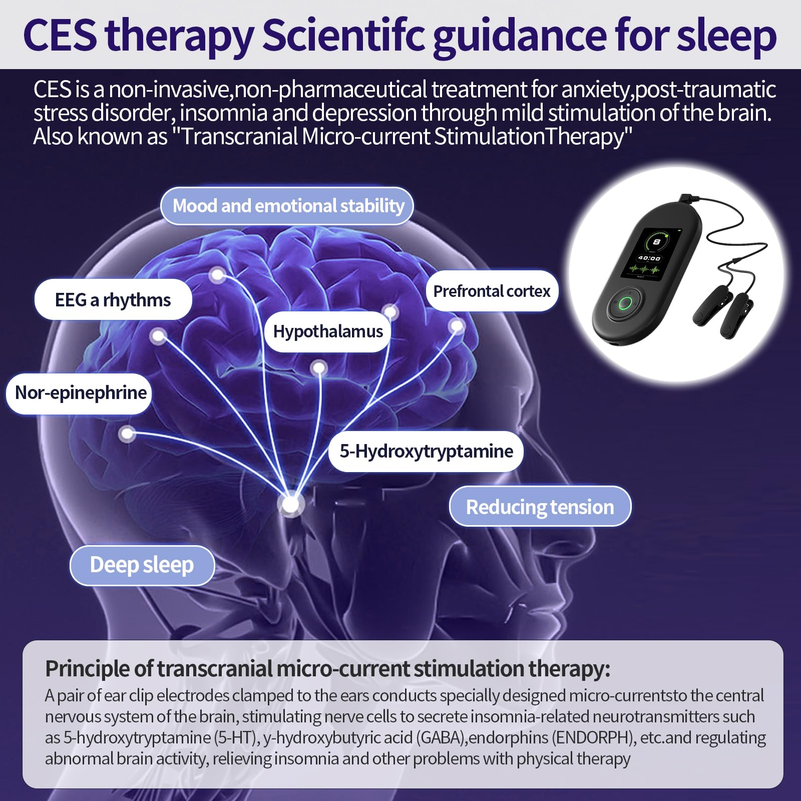 Dispositivo avanzado de ayuda para dormir, dispositivo de estimulación del nervio vago con clips para las orejas, dispositivo de ayuda para dormir, CES reduce la ansiedad, dispositivo de ayuda para
