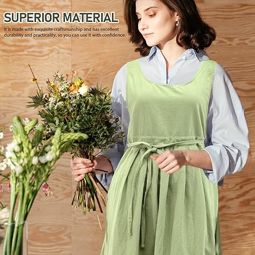 Miniatura 8 de Delantal de cocina, delantal verde, delantal para hornear, delantal, cafetería, tienda, delantal de jardinería, delantal de tienda para mujeres y