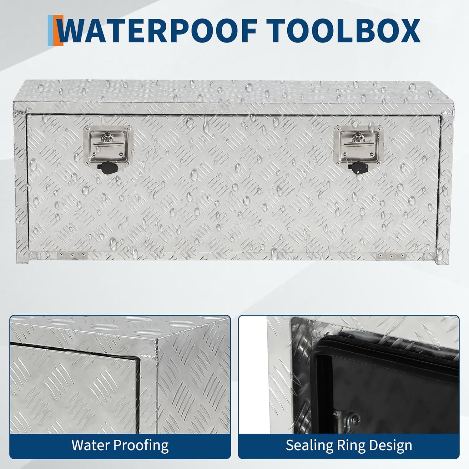 36 Inch Heavy Duty Aluminum Underbody Tool Box with Double Lock, Waterproof Square Storage Chest for Pickup Truck Bed, RV Trailer, Durable Organizer (36" X 14" X 16" - Silver)