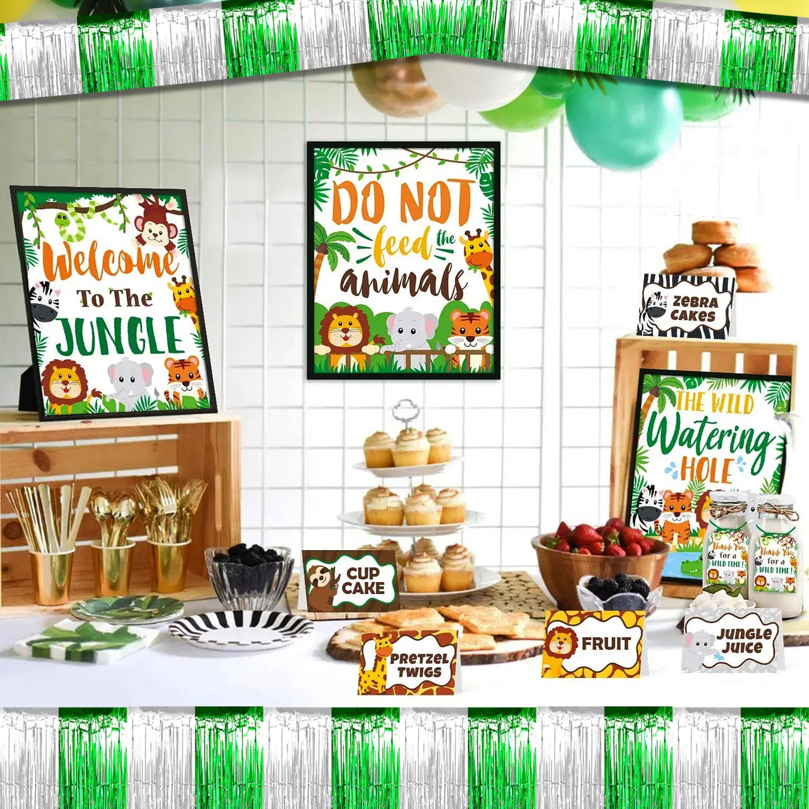 Paquete de 6 guirnaldas de flecos de papel de aluminio verde plateado de 10 pies para colgar en la pared, pancarta de telón de fondo para flotadores de desfile, Acción de Gracias, Navidad, cumpleaños