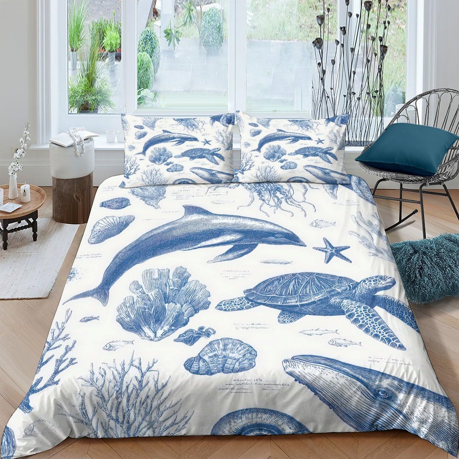 Ctjqhvkz Style-4 3D Printed Ocean Dolphin Fitted Sheet Microfiber Sea Turtle Mattress Cover Bedroom Decor Easy Care Single（135X200cm）