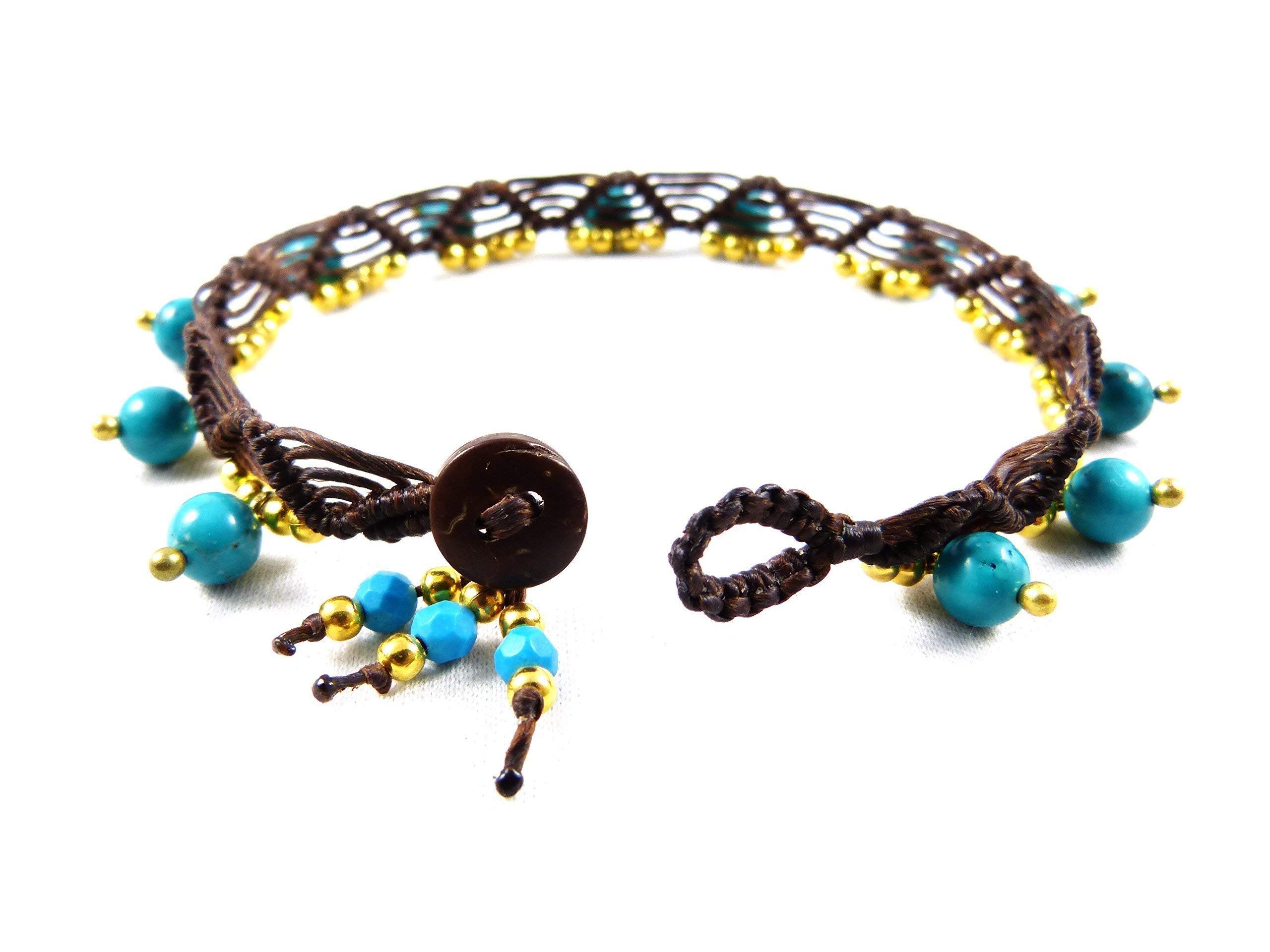 Fußkettchen Türkis Perlen Makramee Fußband - Thailand Tribal Surfer Boho Stil