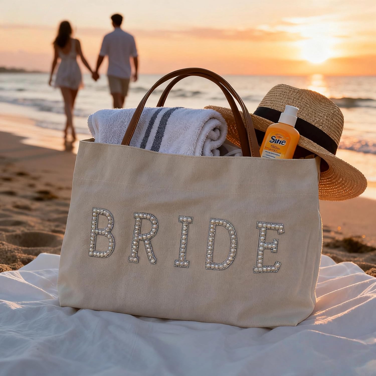Bride Tote Bag Large Canvas Beach Bag Bride to Be Gifts for Bridal Shower, Wedding, Engagement, Bachelorette Party, Honeymoon, Travel