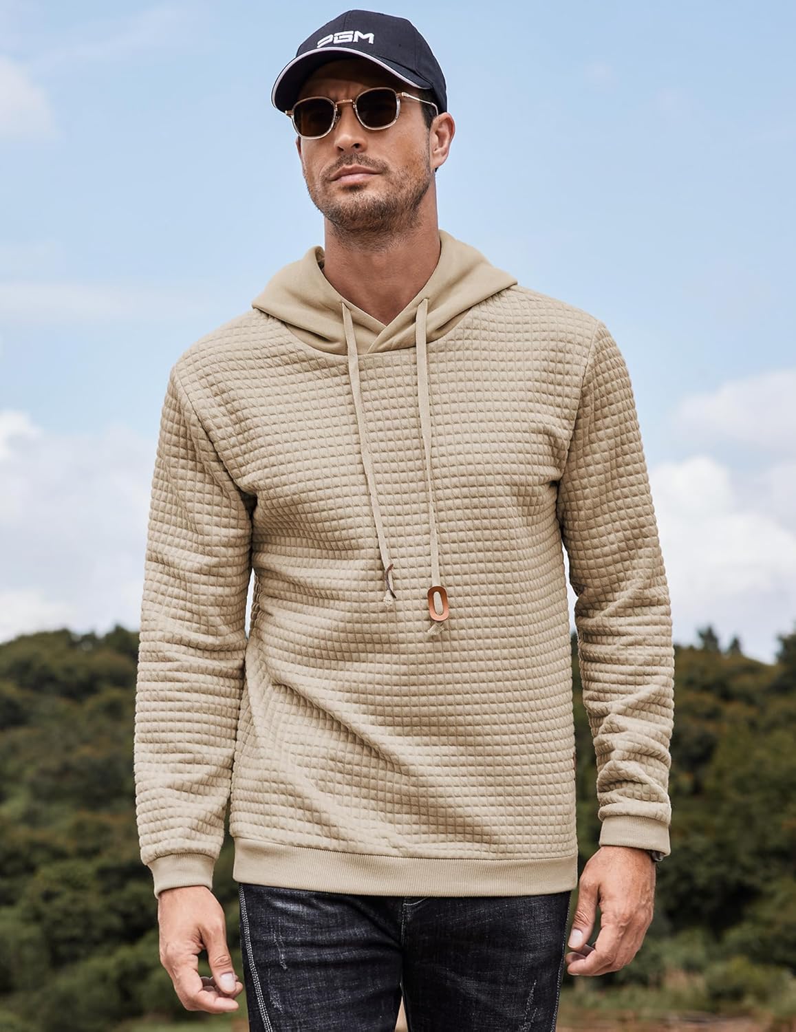 COOFANDY Mens Hooded Sweatshirt Casual Long Sleeve Drawstring Waffle Knit Pullover Hoodies - Image 4