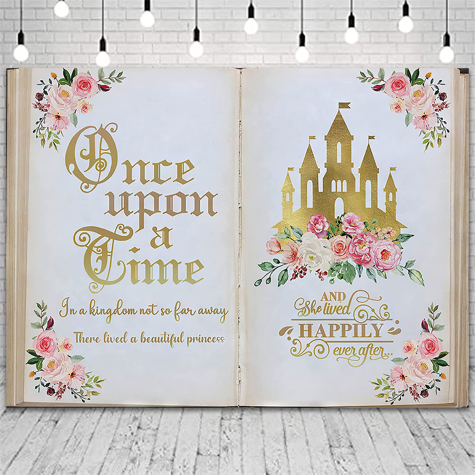 BBLSCWZ Fairy Tale Books Backdrop Once Upon a Time Ancient Castle Princess Romantic Story Background Wedding Birthday Party Decorations Magic Book Background Banner Props 7X5 FT