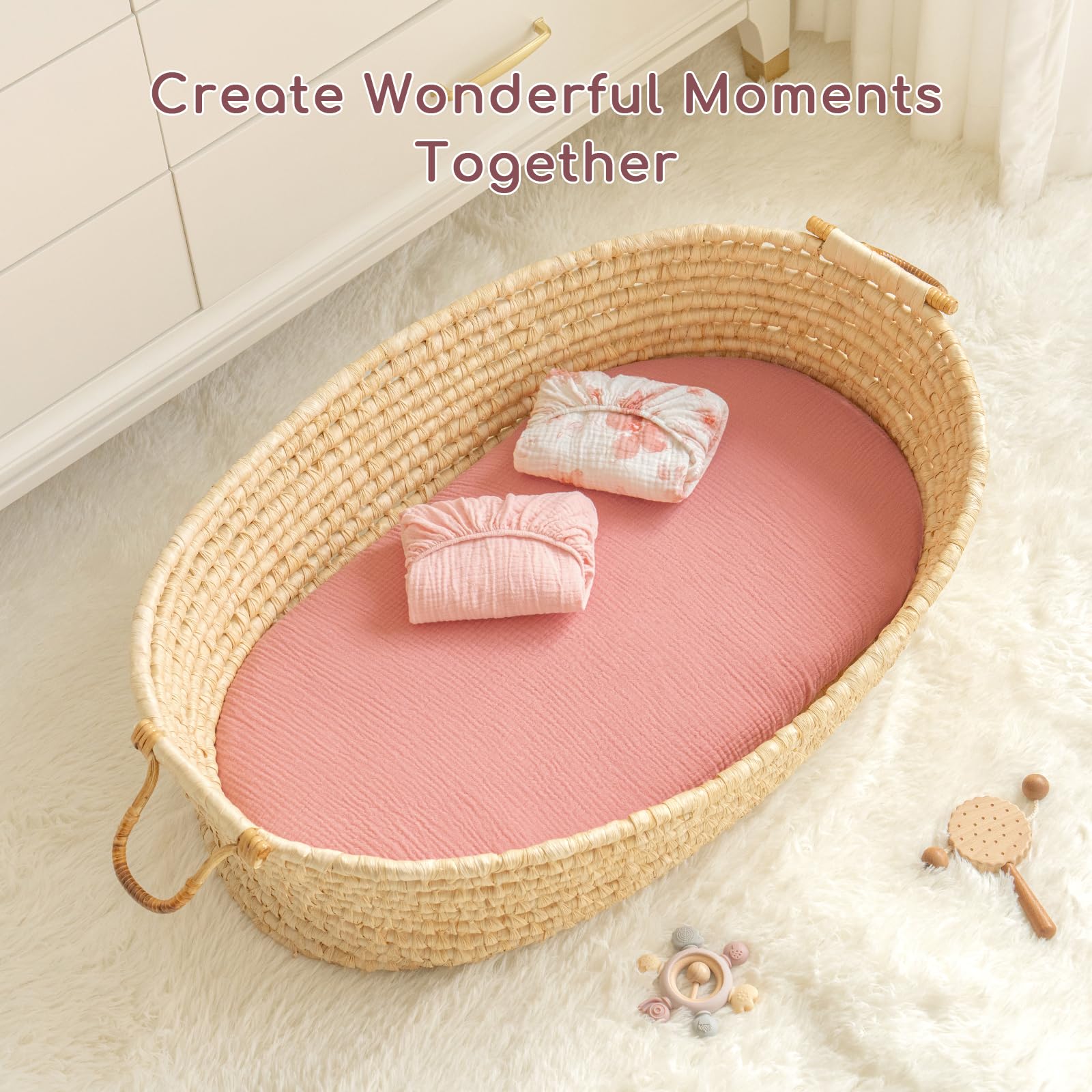 Yukkidds Baby Moses Basket Sheets 81x41cm, 3 Pack 100% Muslin Cotton Fitted Sheets for Bassinet Crib & Pram Mattress - Image 3