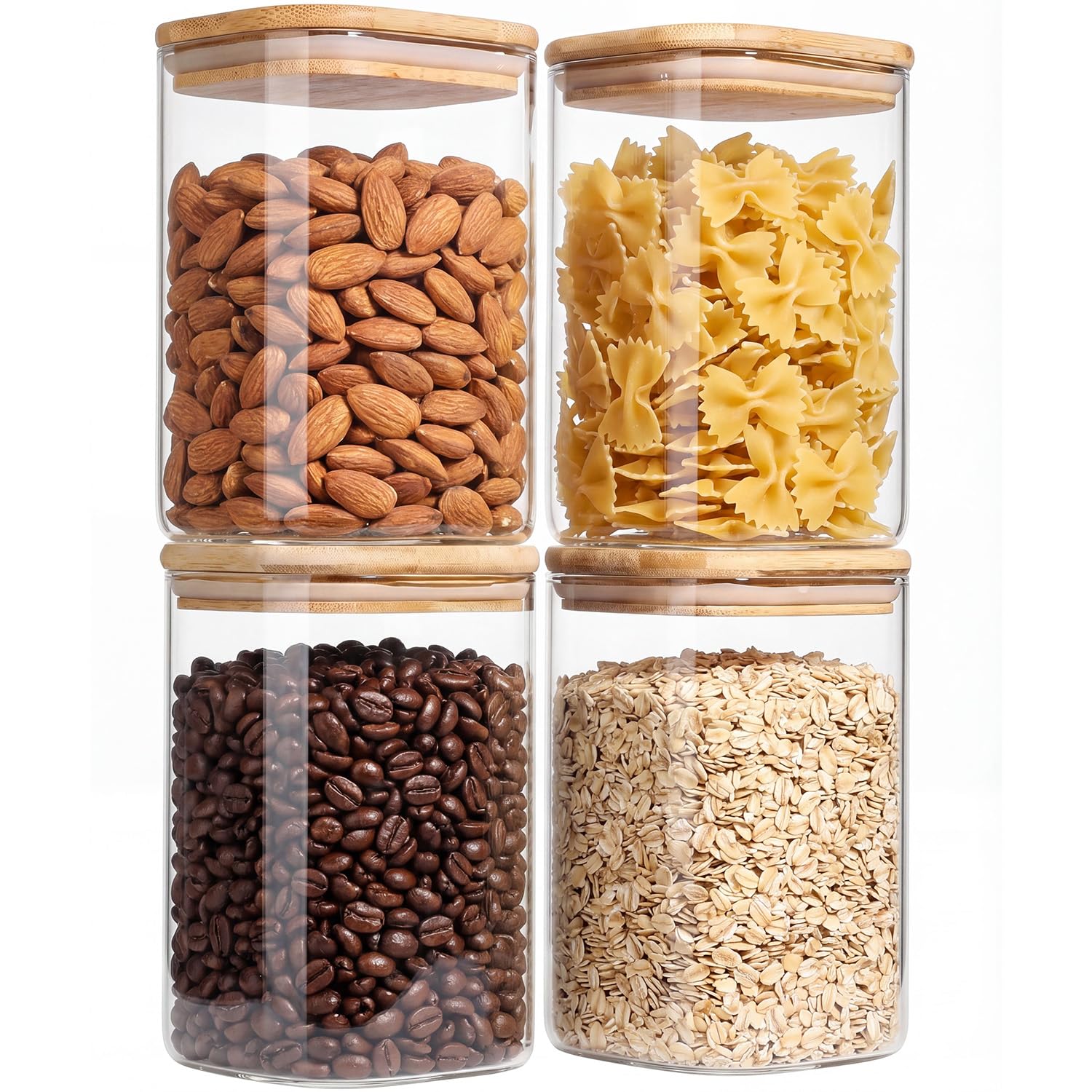Lot de 4 boîtes de conservation en verre avec couvercles hermétiques, bocaux carrés pour l'organisation du garde-manger