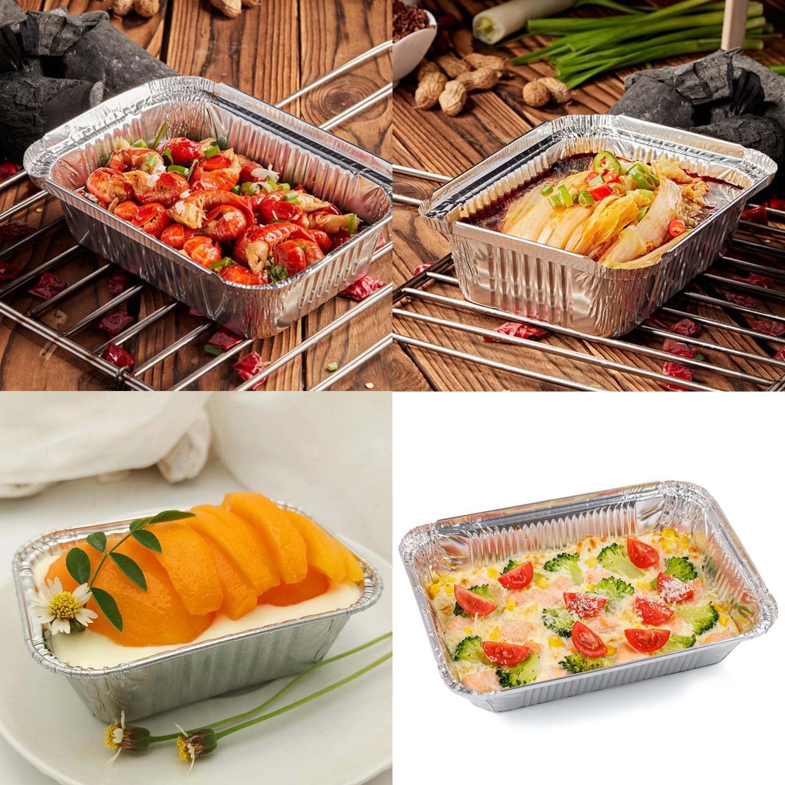 MIVIDE Lot de 30 barquettes aluminium couvercle - 1600 ml - 25 x 15,5 x 7,3 cm - Jetables - Alimentation, congélation, cuisson, barbecue
