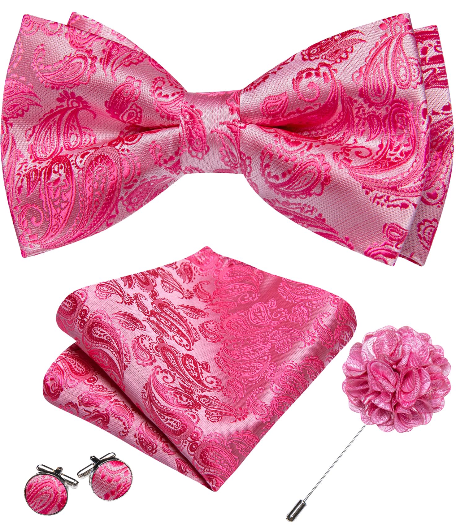 YOHOWA Mens Bow Tie Paisley Coloful Pre-tied Bowties Handkerchief Cufflinks