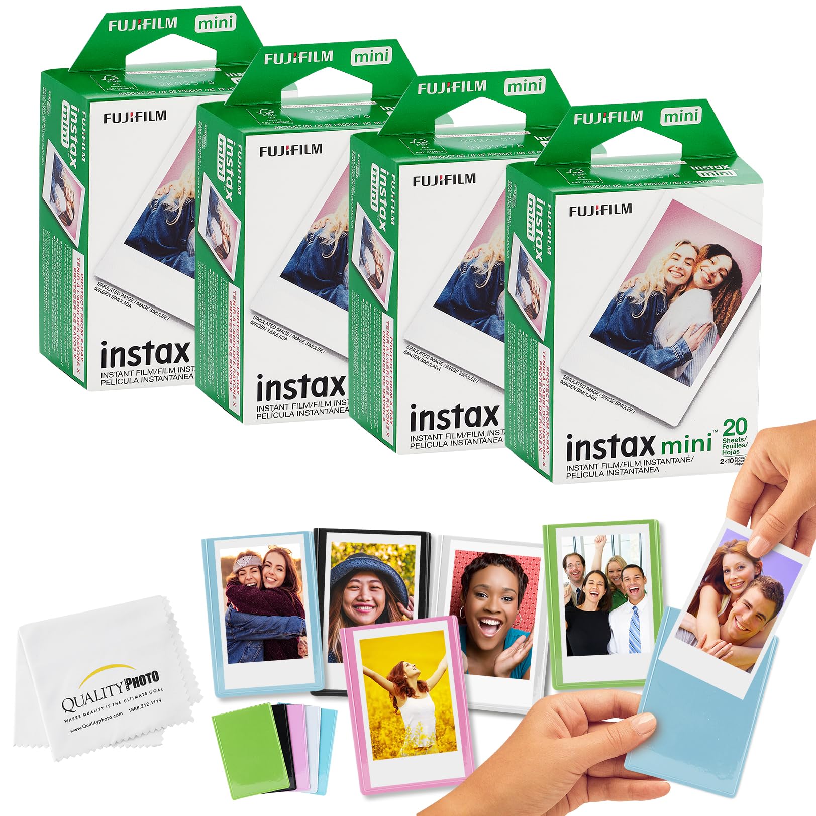 Fujifilm Instax Mini Film + Magnet Frames + Quality Photo Cloth, 80 Sheets