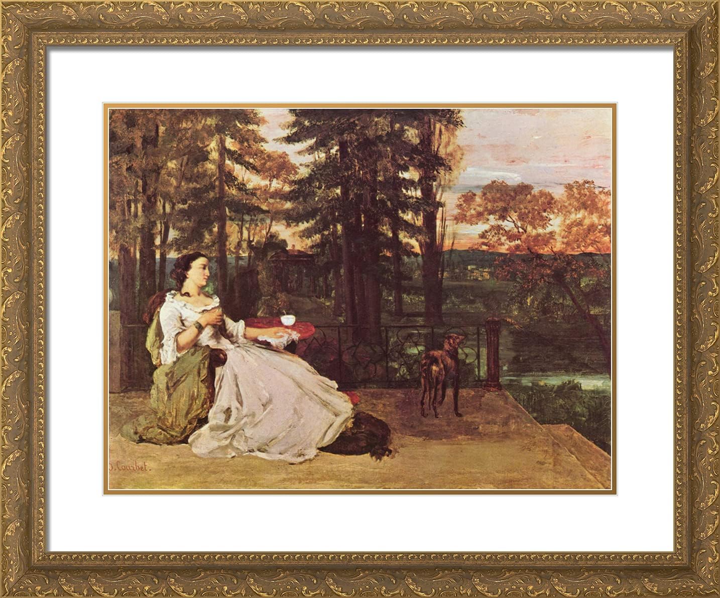 ArtDirect Courbet, Gustave 24x20 Gold Ornate Framed Art Print with Double Matting Titled: Woman of Frankfurt