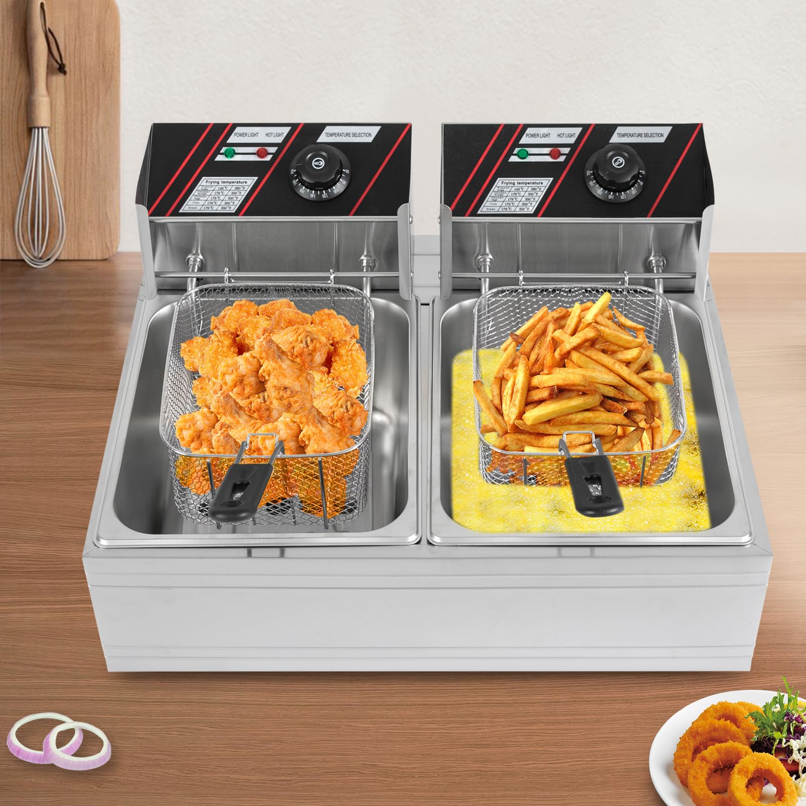 Freidora eléctrica doble gastro 12L 5000W acero inoxidable freidora control de temperatura 60-200°C