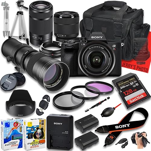 Sony a7R V Mirrorless Camera with FE 28-70mm f/3.5-5.6 & E 55-210mm f/4.5-6.3 & 420-800mm f/8 Lens + 128 GB Memory + Extra Battery + Camera Case + More (26pc Bundle) (Renewed)