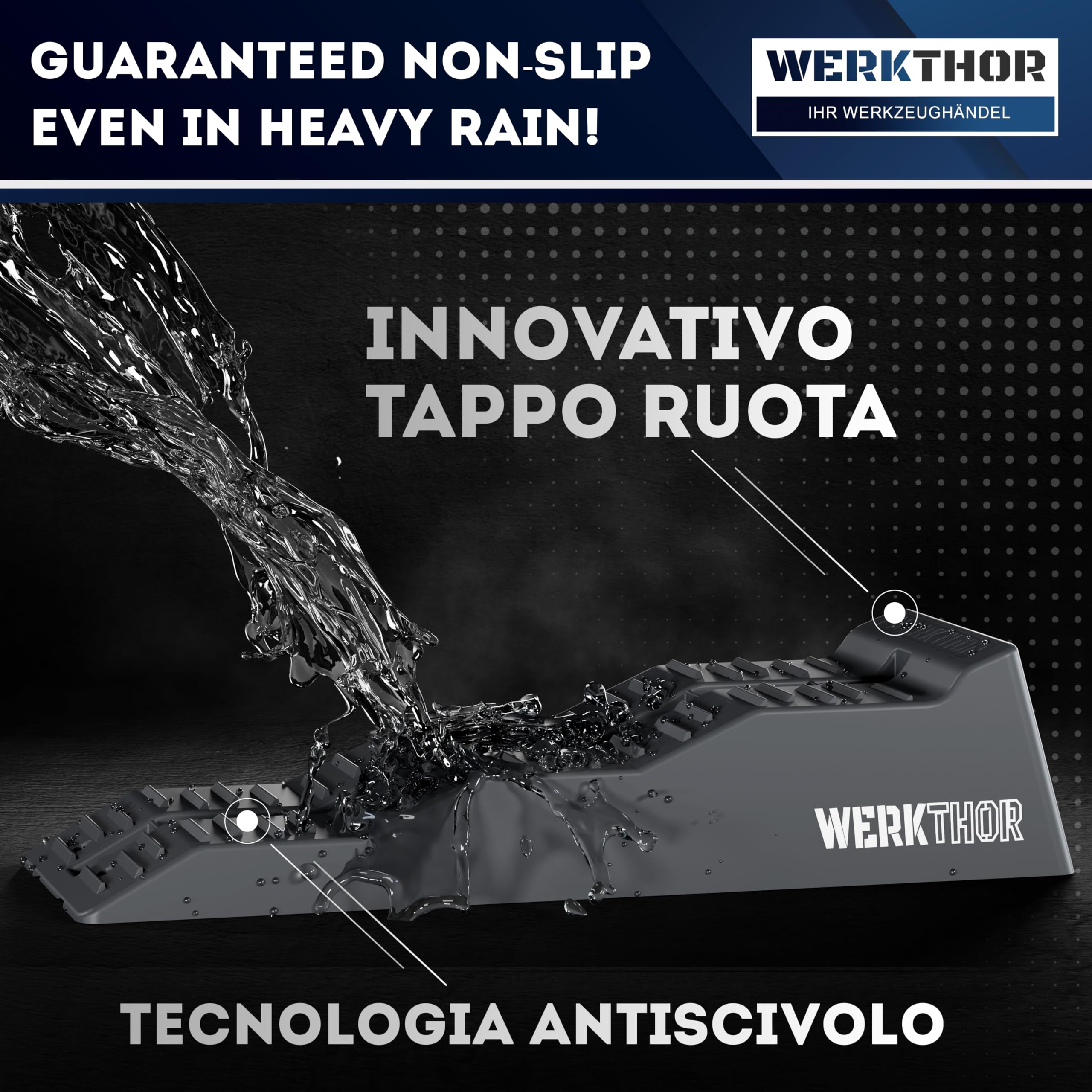 WERKTHOR Cunei per Camper [Grigio Set 2 Pezzi] con Borsa | Cunei Livellatori Camper fino 5T per Roulotte Van | Pedane Auto Sollevamento Resistenti Antiscivolo