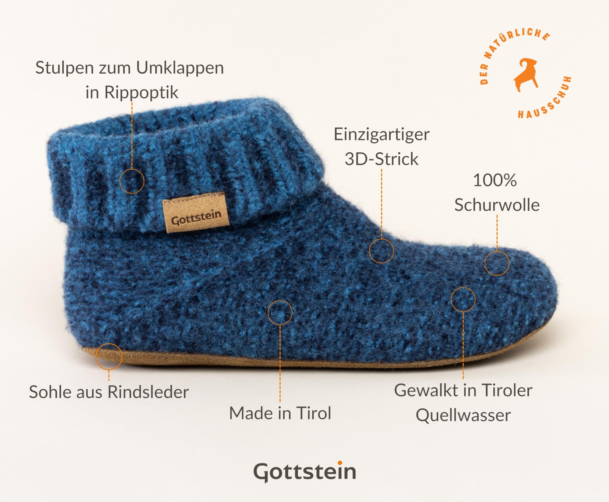 Gottstein Hüttenschuh Knit Boot - Filz-Hausschuh für Damen & Herren | Aus 100% Schurwolle