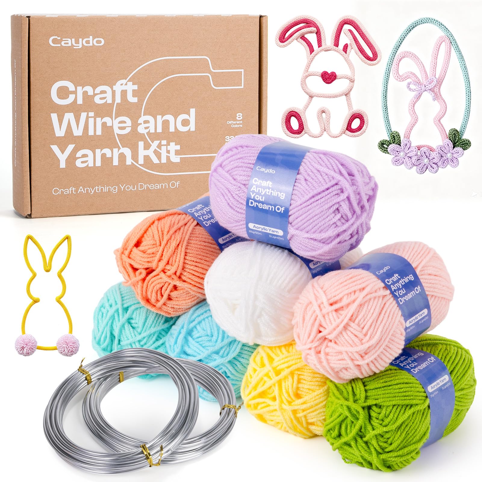 Caydo Aluminum Craft Wire &amp; Acrylic Yarn Skeins Kit for iCord Beginners