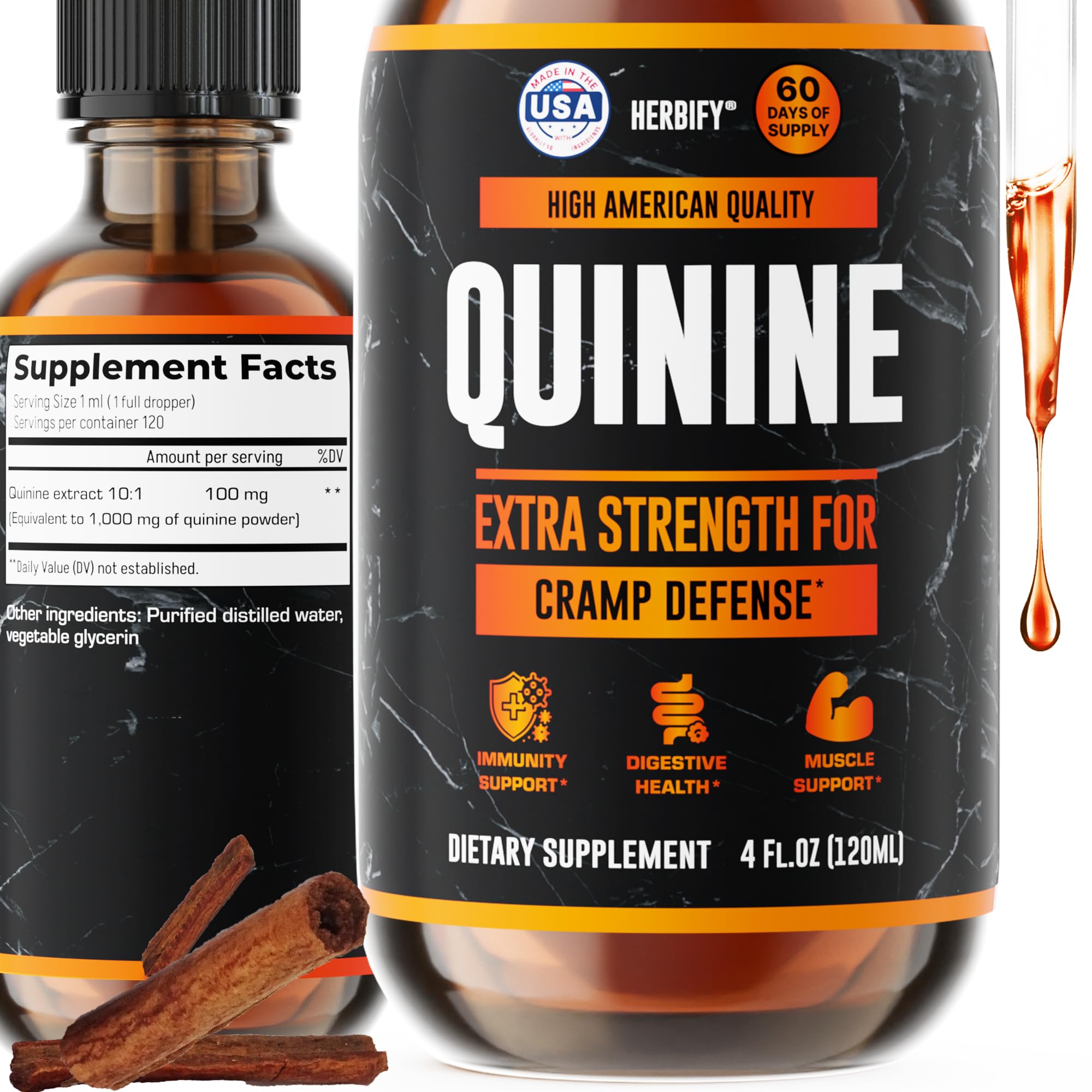 Quinine Tincture - Quinine Liquid Extract for Healthy Digestion - Quinine Cinchona Supplement for Better Absorption - US Made Product - for Men & Women 4oz (120ml)