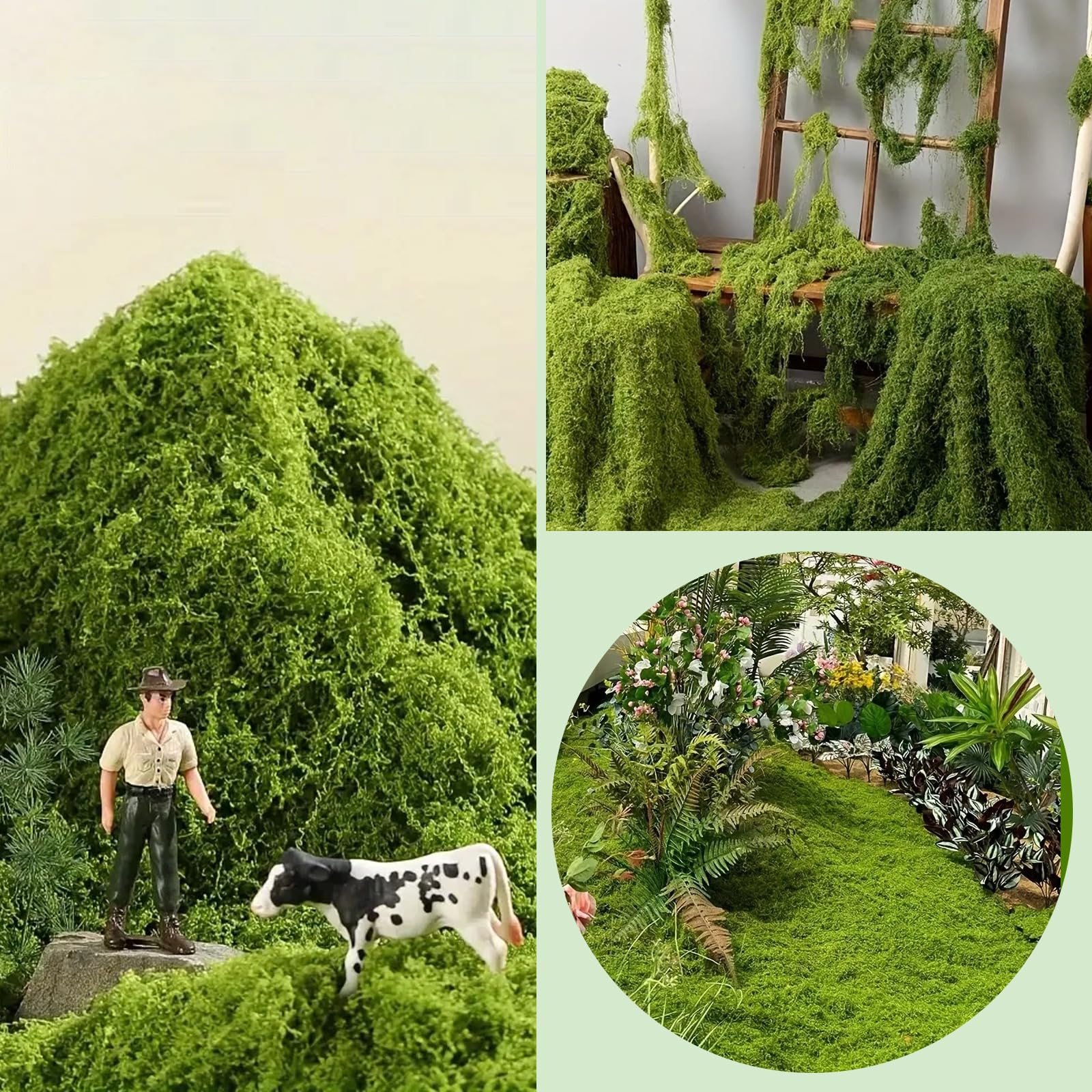 Tappetino in muschio artificiale, 100 x 100 cm, per decorazione da parete, muschio, fai da te e terrario, per decorazione, verde (verde chiaro)