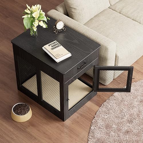 Miniatura 3 de Muebles de jaula para perros con cojín perrera de madera con cajón de almacenamiento mesa auxiliar de jaula para mascotas para perros pequeños y