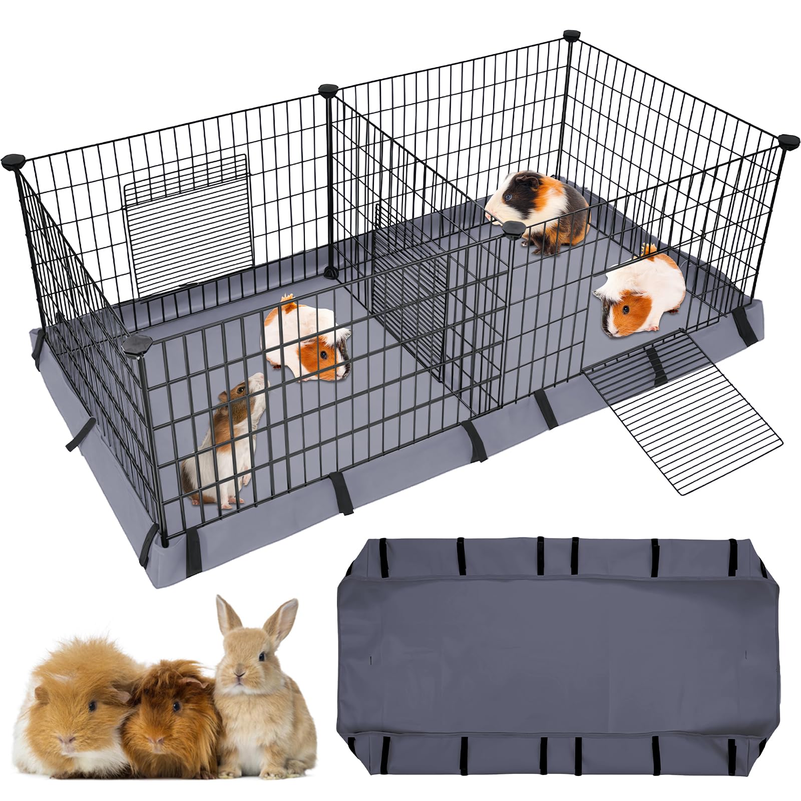 PRITOK 61x121cm Waterproof Guinea Pig Cage Liner Mat: 600D Washable Tarp Bottom Bedding for C&C Grids Habitat, Leakproof Small Animal Base for Rabbits Hamsters Hedgehogs Ferrets (Gray)