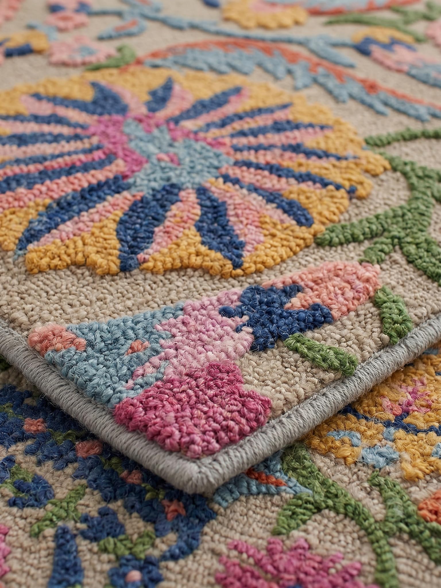 Tapis en Laine Motif Floral Dense et Robuste Multicolore 140 x 200 cm Salle à Manger | Hedda