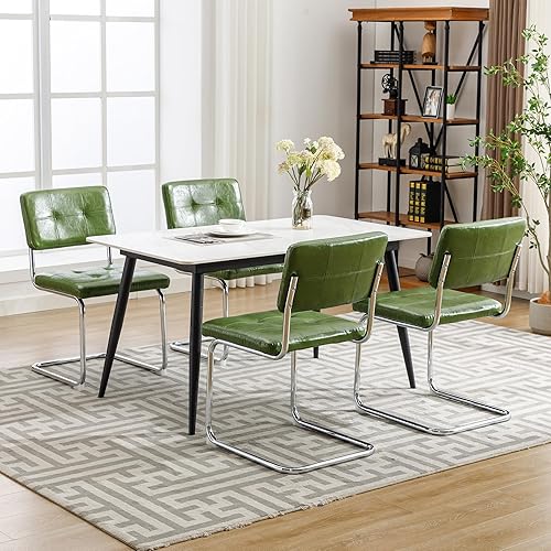 Miniatura 6 de Forevich Juego de 2 sillas de comedor modernas de mediados de siglo, sillas laterales tapizadas sin brazos con patas cromadas de metal para sala de