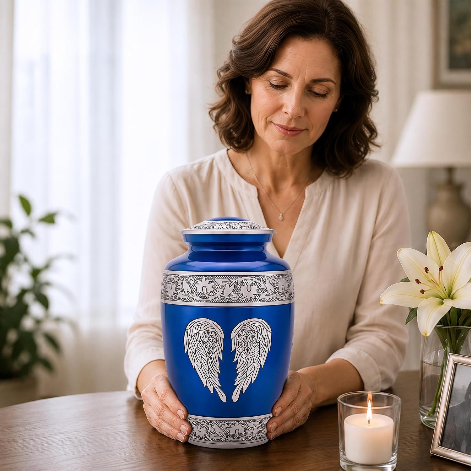 Royal Blue Wings Cremation Urns for Human Ashes Set of 6 Decorative Urn