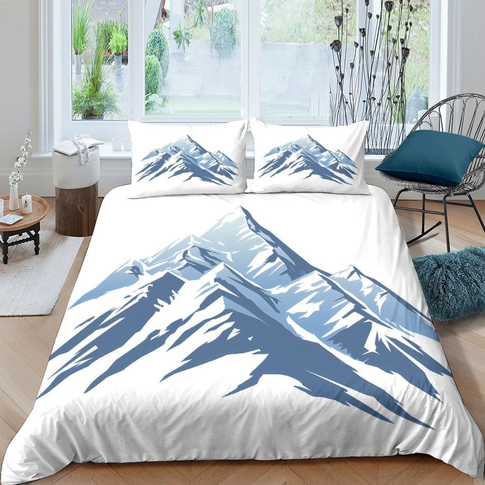 Ctjqhvkz Style-6 3D Printed Mountain Landscape Fitted Sheet Microfiber Soft Blue Peaks Bed Cover For Bedroom Guest Room Decor Single（135X200cm）