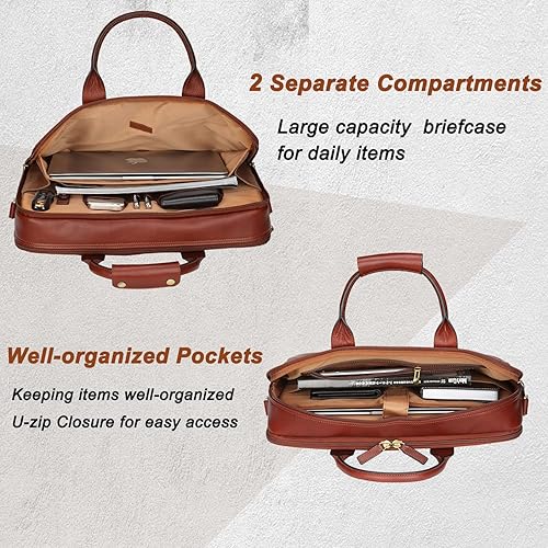 Miniatura 7 de Banuce Full Grains - Maletín de cuero italiano para hombre, funda para laptop de 14 pulgadas, bolsa de mensajero para negocios