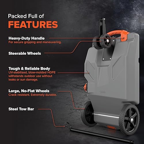 Miniatura 27 de Camco Rhino Tanque de basura portátil para vehículos recreativos de 28 galones con manguera y accesorios, duradero, sin fugas e inodoro (39004)