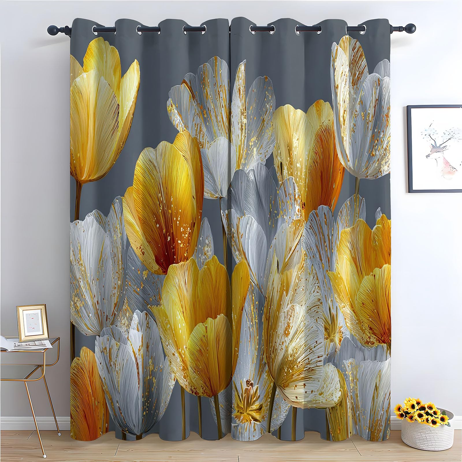 Rideaux tulipe argentée dorée pour salon moderne et déco minimaliste chic