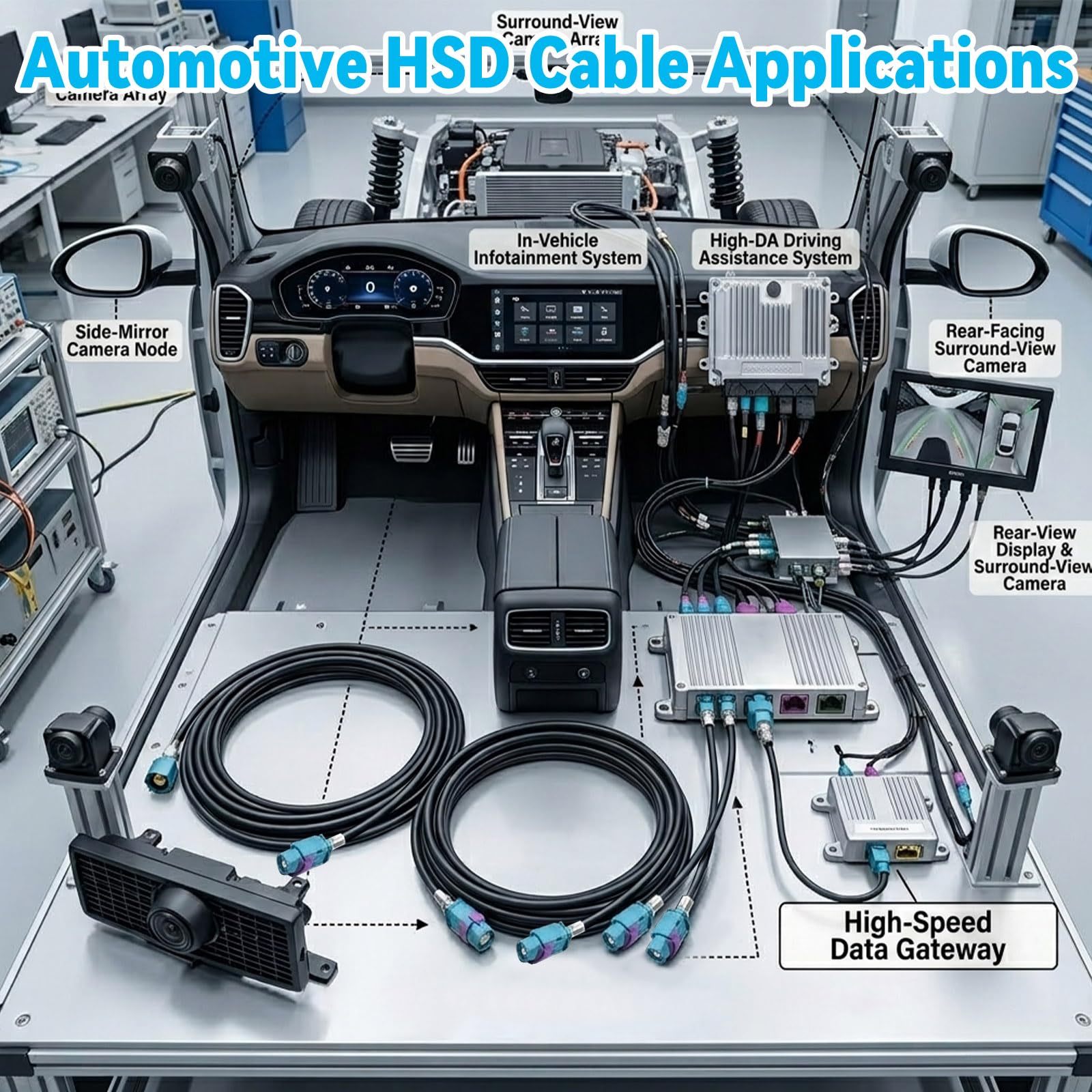 Eightwood HSD LVDS Cavo coassiale HSD-Z femmina 100 cm HSD 535 4 core per BMW F30 F31 F10 F11 F25 F15 Audi VW Mercedes Citroen Peugeot Video Audio Rear View Backup Camera Retrofit Navigation