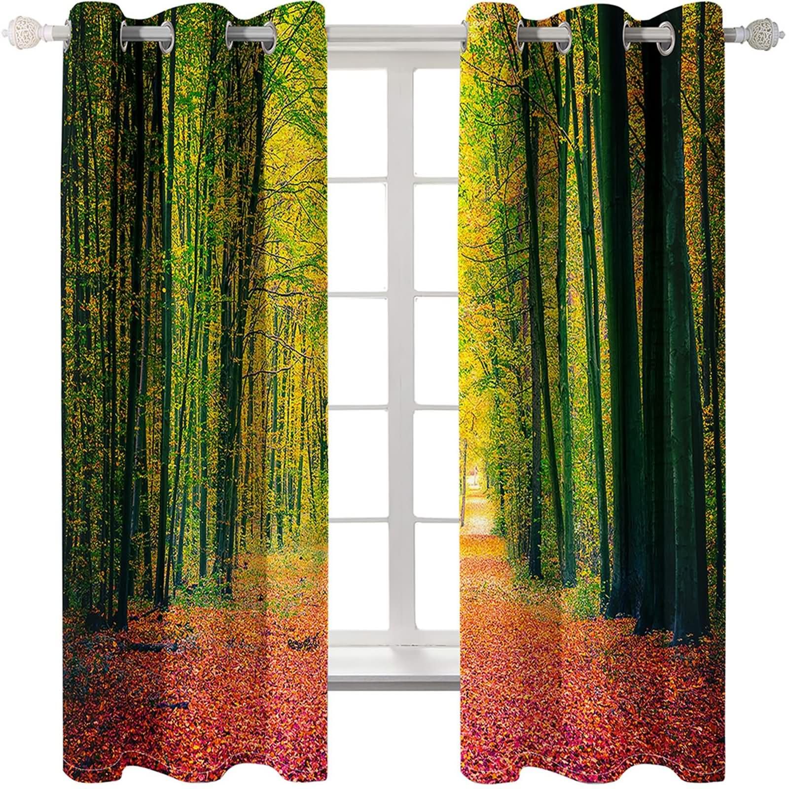 Homxi Drapes for Balcony Blackout 2 Panels Set,2 x 52W x 108H in,Blackout Curtains with Grommet Wood Trail Landscape Green Fuchsia Window Drapes for Balcony