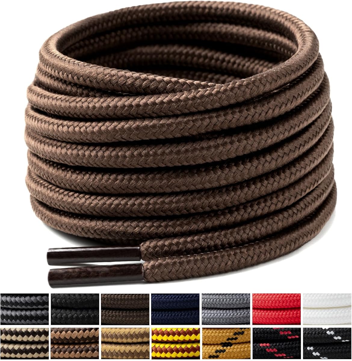 Handshop 2 Pairs Round Boots Shoe laces 4 mm Heavy Duty and Durable Hiking Work Boots Shoe Laces