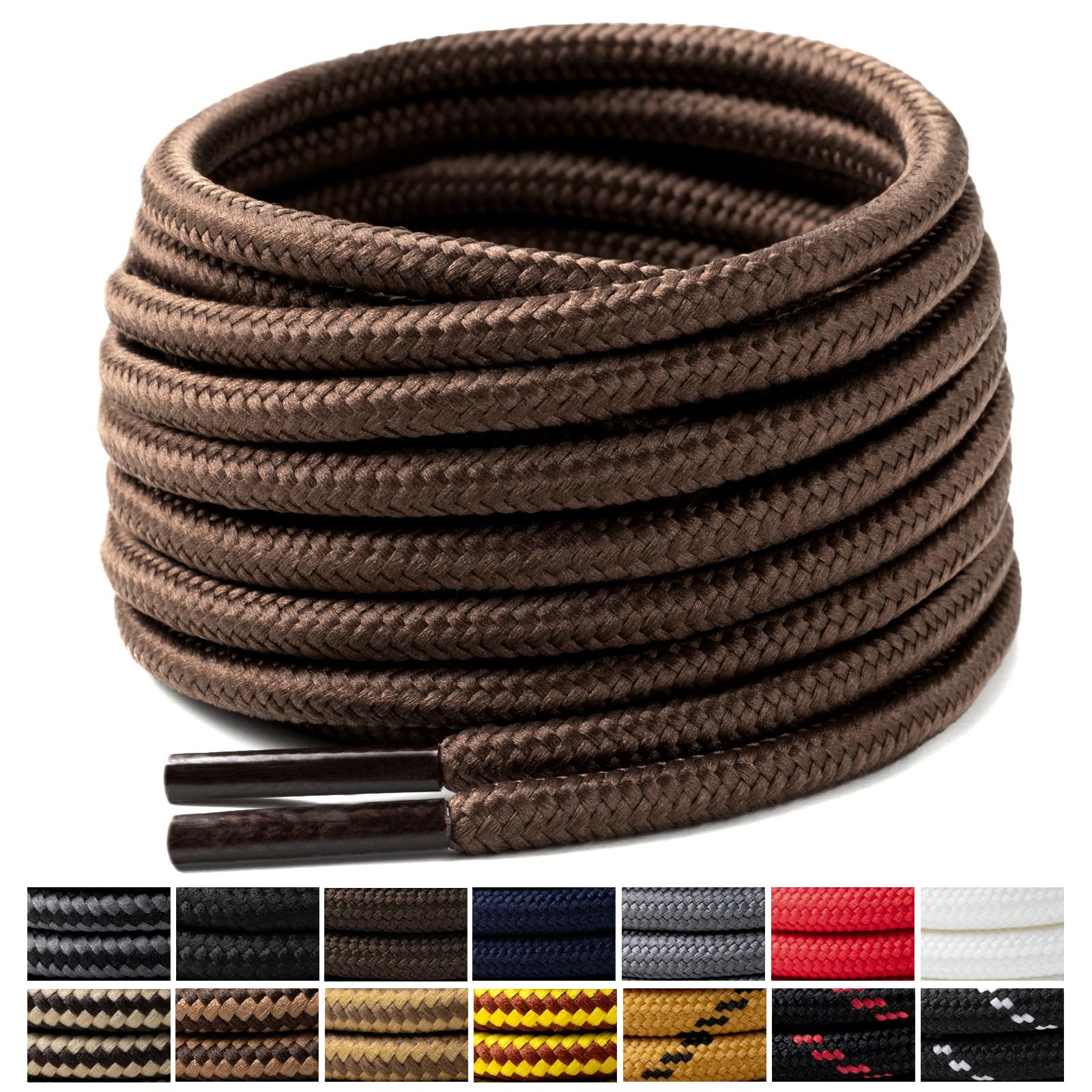 [Handshop] 2足分丸紐靴紐4mm 耐久性登山靴ハイキング(ブラウン、180cm)