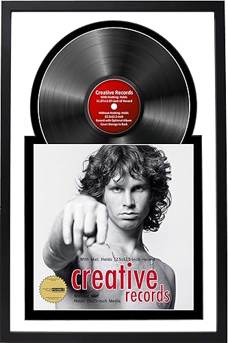 Creative Picture Frames Marco de discos de Jukebox de 16 x 24 pulgadas y doble paspartú blanco y negro, cubierta de álbum con 33 vinilos LP