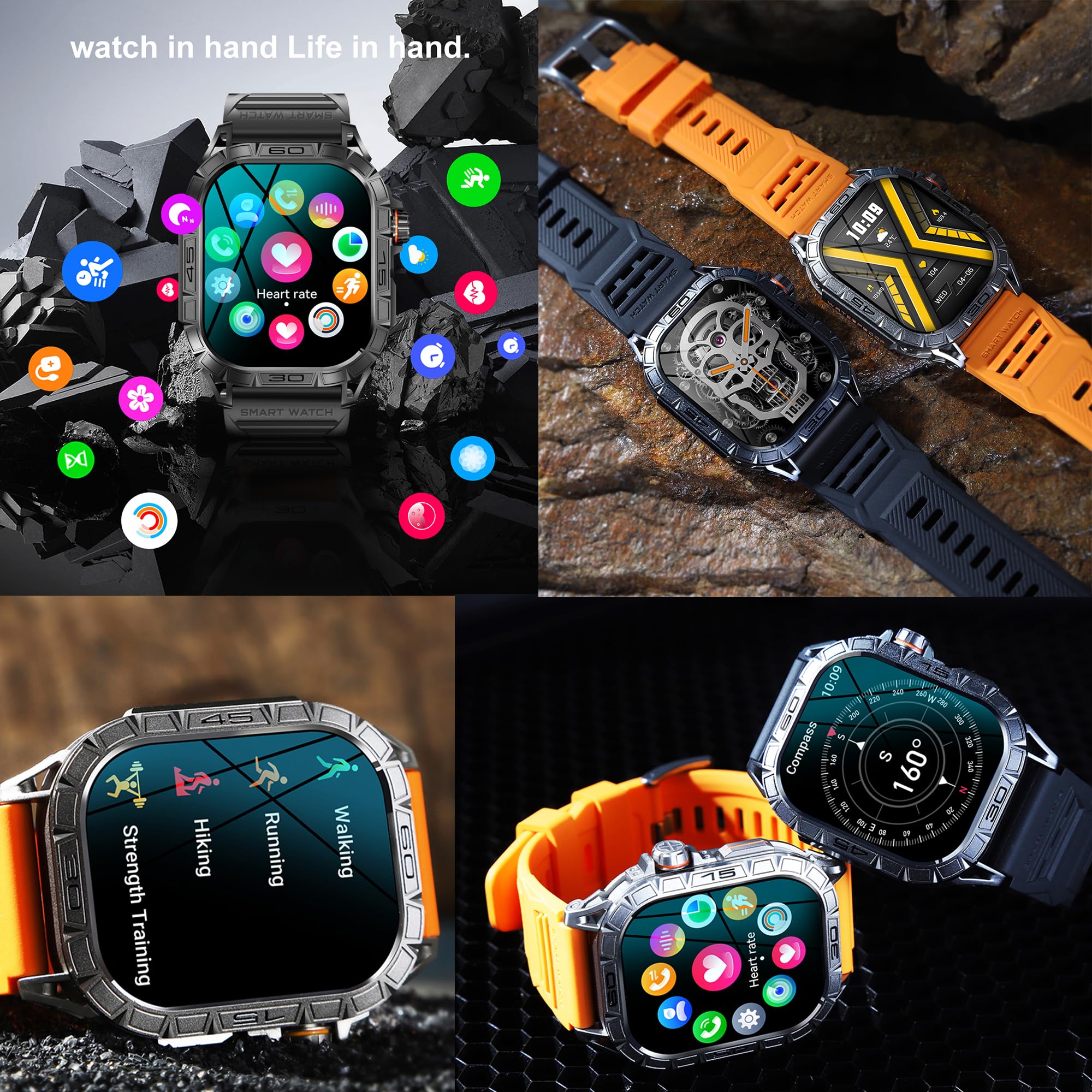Smartwatch męski z funkcją telefonu, Smart Watch 1,96" AMOLED z połączeniami telefonicznymi Bluetooth 5ATM, wodoszczelny zegarek fitness z monitorem tętna, monitorem snu, krokomierzem, zegarek
