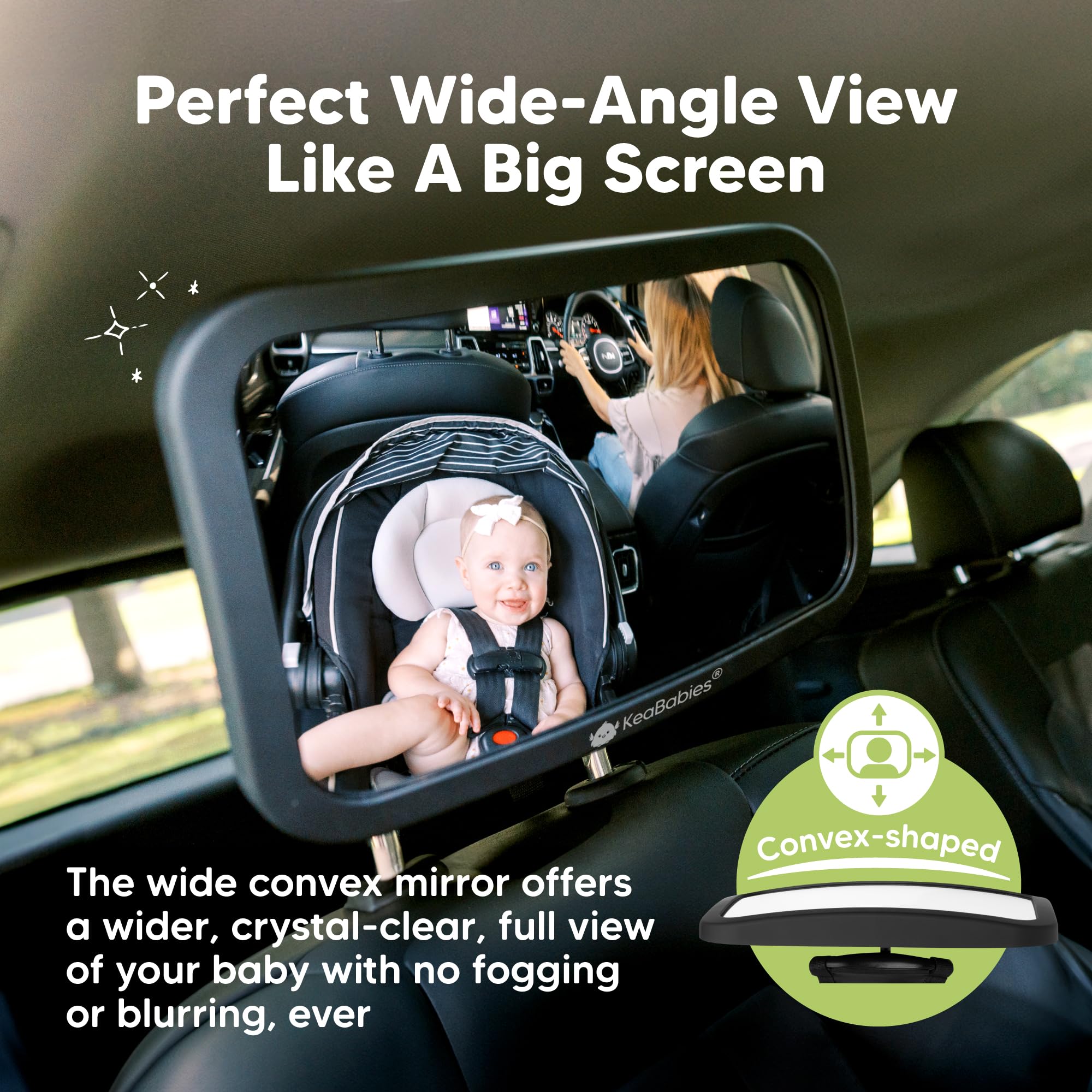 KeaBabies Baby Car Seat Mirror, Wide View, Shatterproof (Matte Black)