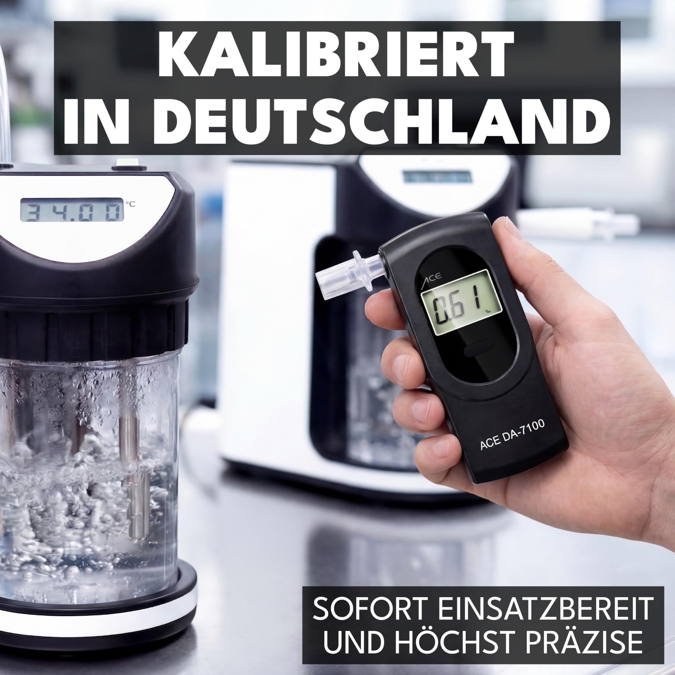 ACE DA-7100 Alkoholtester - kompaktes Alkohol-Messgerät mit elektrochemischem Sensor - Promilletester polizeigenau kalibriert