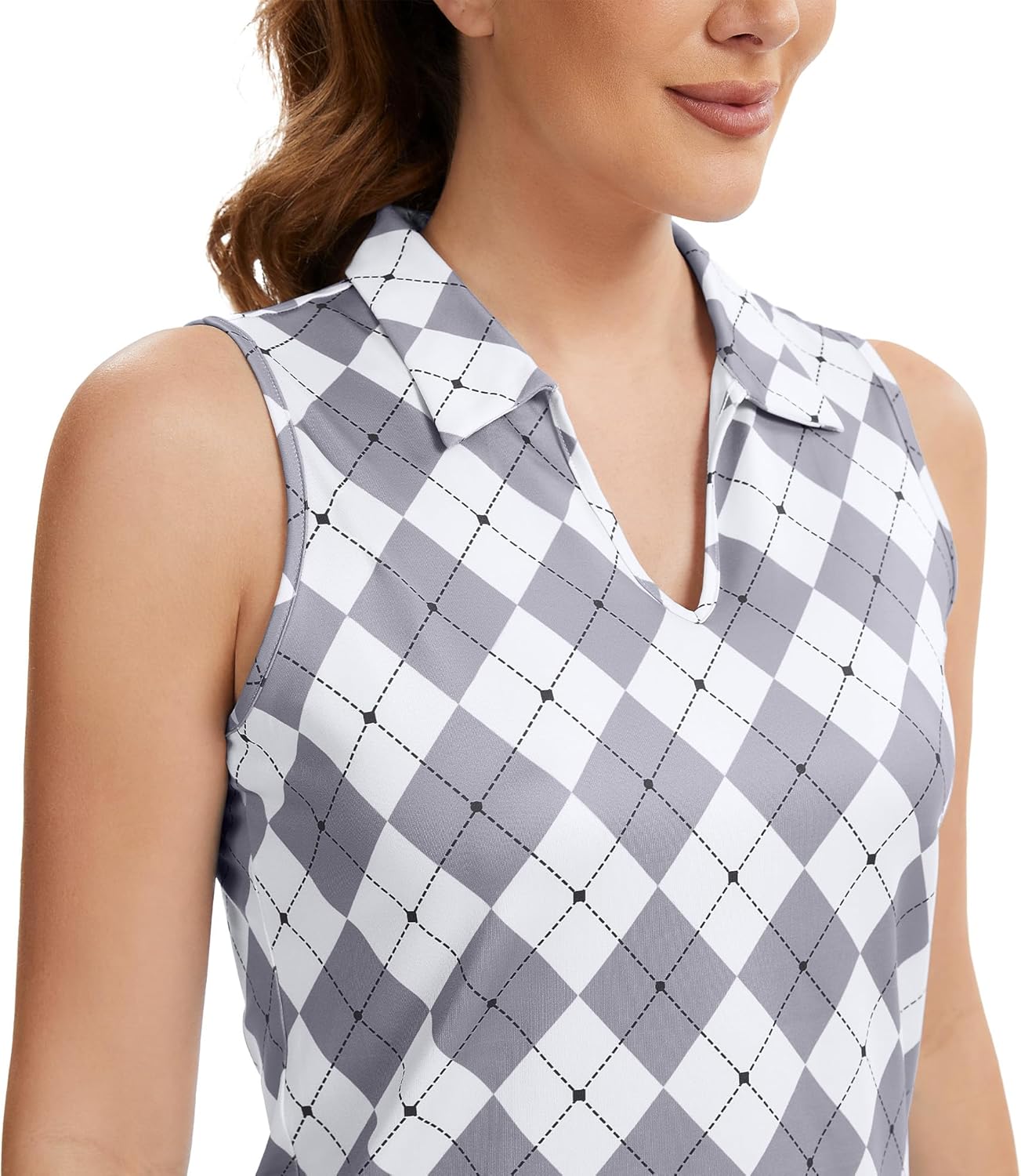 MathCat Womens Golf Shirt, UPF 50+ Argyle Tennis Polo, Sleeveless Lightweight Sports Athletic Tank Tops - Image 2