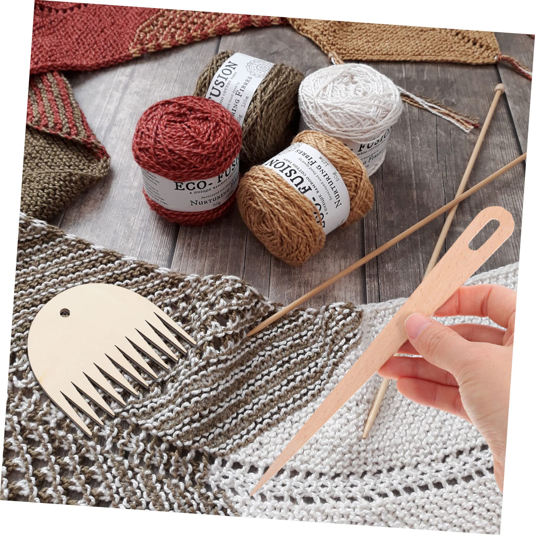 SHINEOFI 3 Juegos herramientas para tejer tapices kit de tejido kit que se avecina gancho de tejer equipo agujas de tejer agujas tejer lanzadera de madera para tejer palos de tejer Khaki