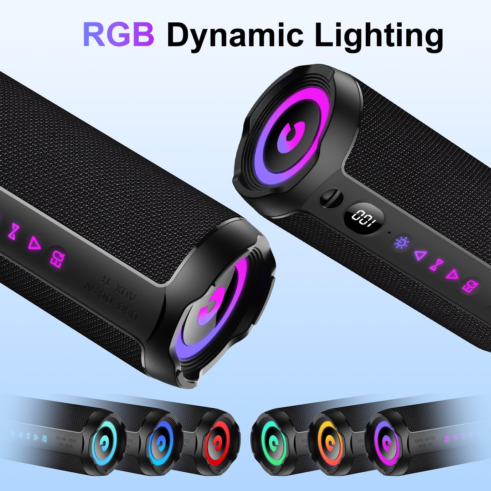 Altavoz Bluetooth Portátil 25W, Potente Altavoz Bluetooth, Altavoces Graves Duales, 25H Reproducción, IPX7, RGB, Emparejamiento TWS, AUX, TF, USB, Ideal Para Actividades Aire Libre, Fiestas,Viajes.