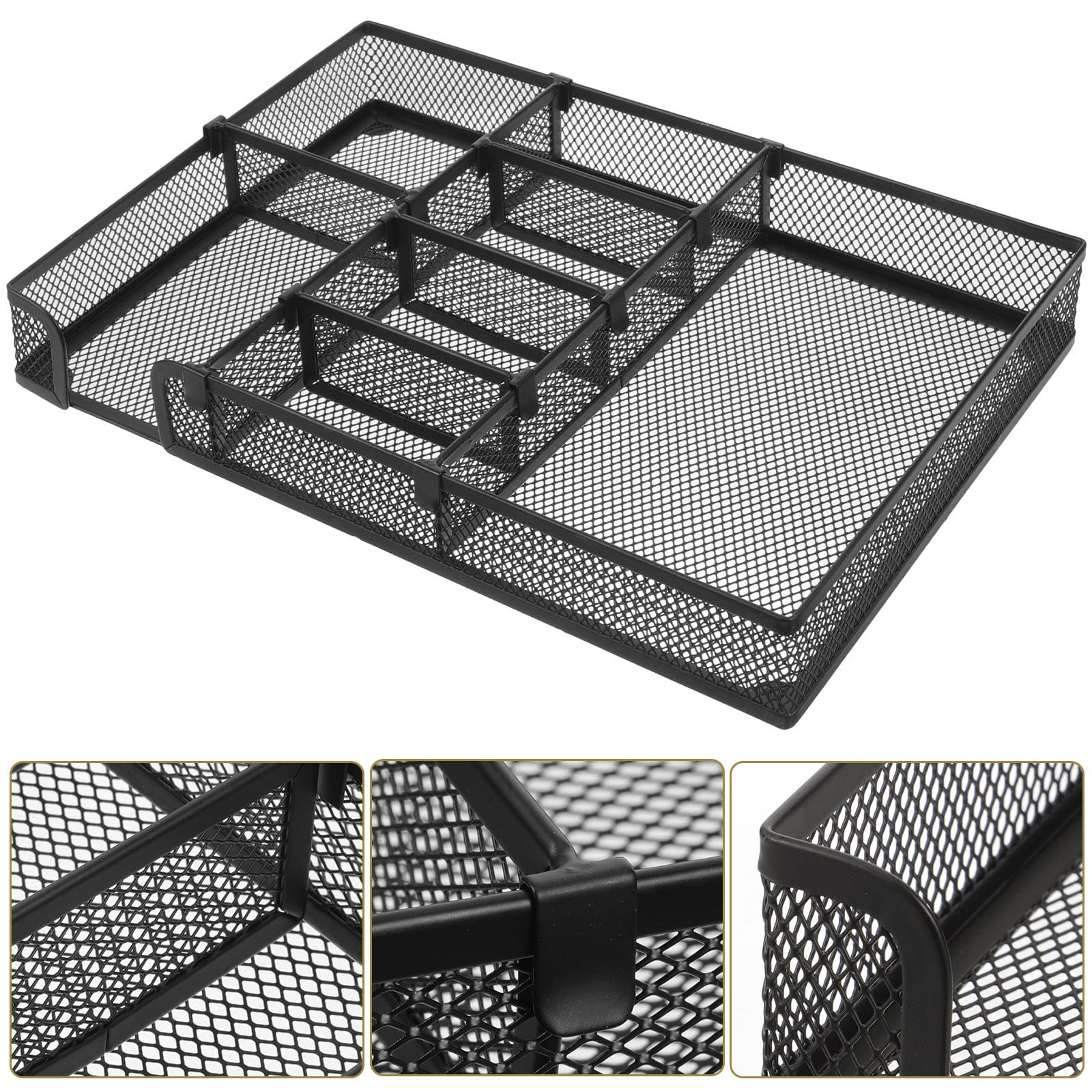 USHOBE Organizador de Escritorio Negro de Hierro Bandejas para Almacenar y Organizar Carpetas, Diseño Simple y Funcional Adecuado para Oficina y Hogar