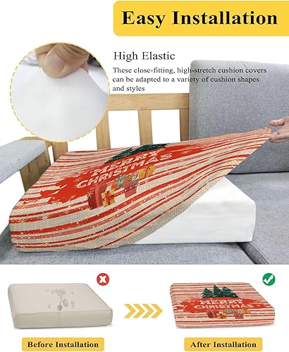 Miniatura 5 de Wowouhiya Fundas de cojín para sofá de Navidad, funda elástica para sofá con parte inferior elástica, diseño de árbol de Navidad, copos de nieve, a